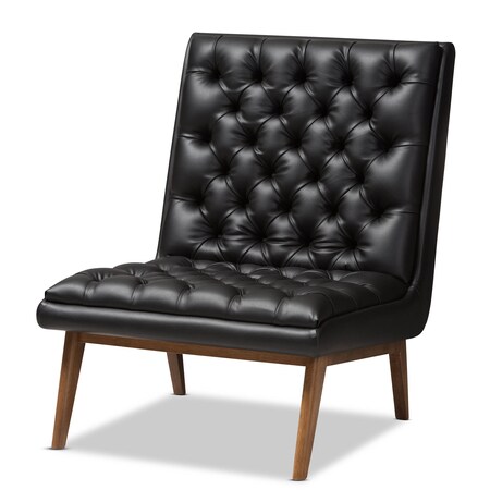 Baxton Studio Annetha Black Upholstered Walnut Finished Wood Lounge Chair 144-7933